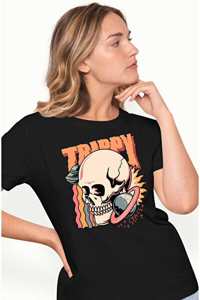 StoryGift Romania Tricou Femei Cu Mesaj In Engleza Trippy, Craniu, Soare, Pla...