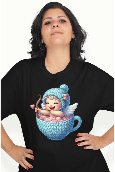 StoryGift Romania Tricou Femei cu un bebelus Cupidon care sta intr-o ceasca d...