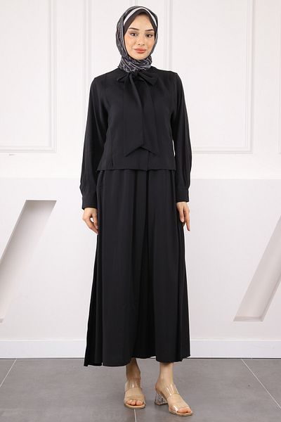 İmajButik Κοστούμι με μαύρο γιακά με λεπτομέρειες πουκάμισο και φούστα