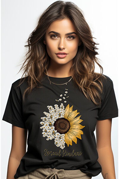 StoryGift Romania Tricou Femei cu multe albine si floricele cu mesajul "Sprea...