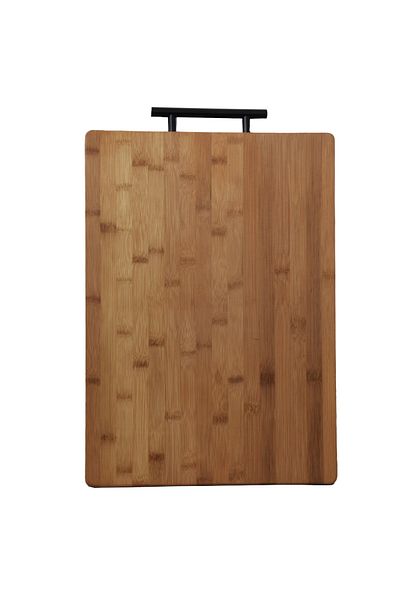 PUFO Premium Thick Kitchen Chopping Board Made Of Bamboo Wood With Metal Handle, Brown, 45 X 32 Cm