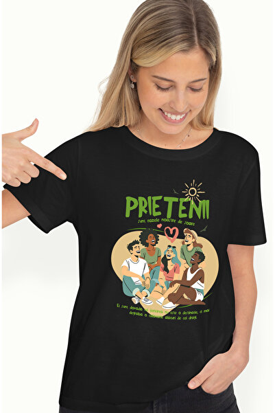 StoryGift Romania Tricou Femei grup de Prietenii soare familie relatii pe viata cu imprimeu pe Fat BLK_S