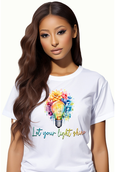 StoryGift Romania Tricou Femei cu mesajul "Let your light shine", ilustratie, motivational, lumina WHT_XS