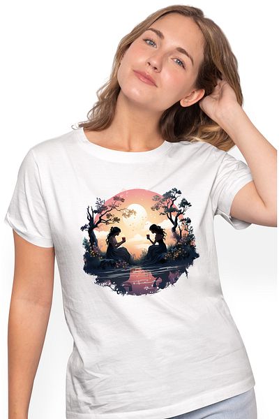 StoryGift Romania Tricou Femei cu 2 femei, ilustratie, copaci, natura, apa, apus, flori, peisaj, r WHT_S