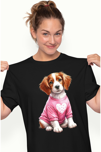 StoryGift Romania Tricou Femei cu un catel imbracat cu o bluza, ilustratie, r...