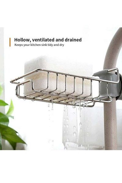 DRAMA HOME Stainless Steel Hanging Sponge Holder for Kitchen Sink Faucet to Organize Sponges and Soap Only for Round Faucet