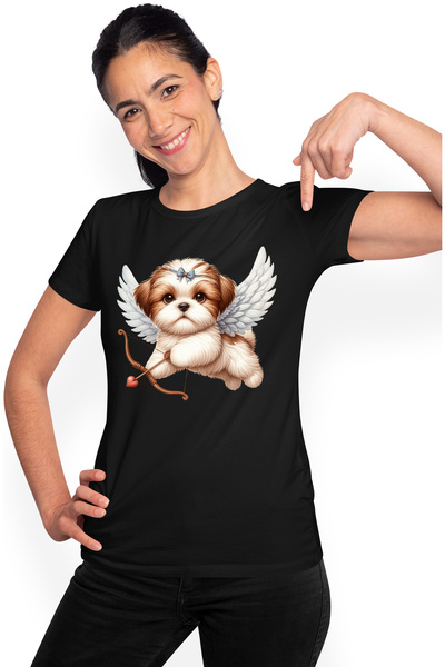 StoryGift Romania Tricou Femei cu un catelus blanos timid, ilustratie, trage ...