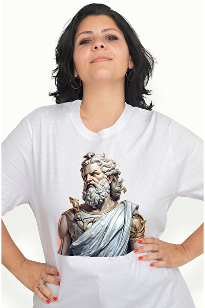 StoryGift Romania Tricou Femei cu o statuie din mitologia greaca, Zeus, puter...