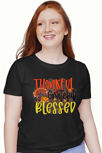 StoryGift Romania Tricou Femei cu mesajul "Thankful, grateful, blessed", frun...