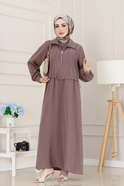 Sevitli Pocket Detailed Pocketed Ela Dress-Dry Rose