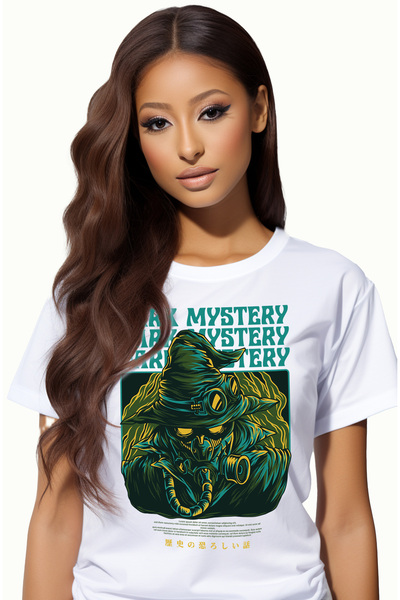 StoryGift Romania Tricou Femei Cu Silueta Om Cu Palarie Si Masca anti Gaz, Sperietoare De Ciori, T WHT_M