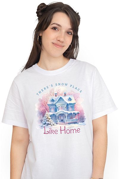 StoryGift Romania Tricou Femei cu o casa ca in povesti cu mesajul "There's snow place like home", WHT_M