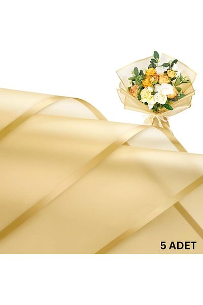 roco paper Golden Edged Gold Flower Wrapping Paper Set of 5, Waterproof Matte Transparent Bouquet Wrapping Paper, 58X58 cm