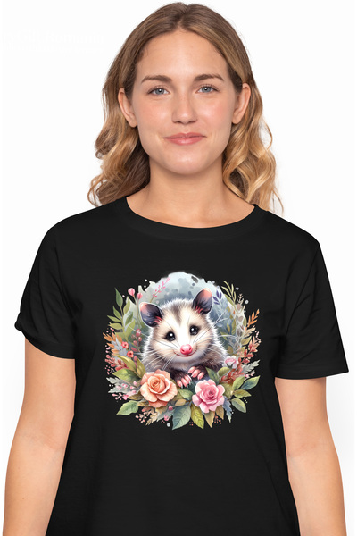 StoryGift Romania Tricou Femei cu un animalut Oposum vesel, ilustratie, flori...