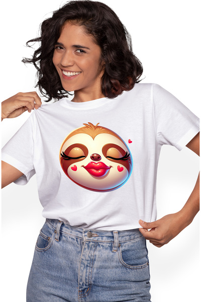 StoryGift Romania Tricou Femei cu o femela sloth/lenesa care da un pupic, ilu...