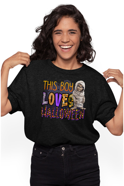 StoryGift Romania Tricou Femei cu mesajul "This boy loves halloween", ilustra...