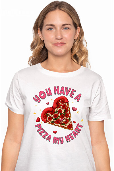 StoryGift Romania Tricou Femei cu o felie de pizza in forma de inima cu mesaj...