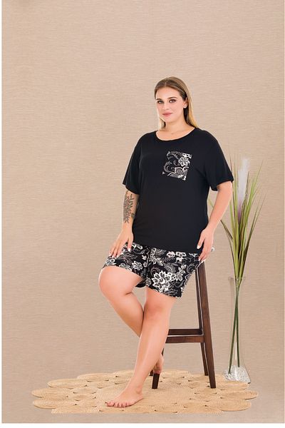 Lady Lingerie Set de pijamale de damă cu mâneci scurte florale și pantaloni scurți oversize