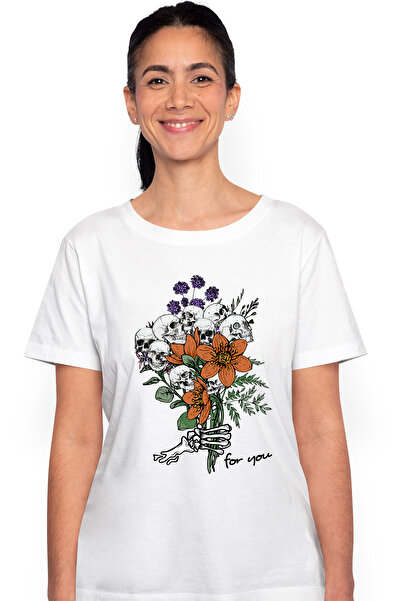 StoryGift Romania Tricou Femei cu un buchet cu flori si cranii, ilustratie, p...