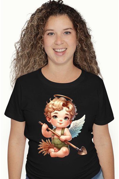 StoryGift Romania Tricou Femei cu un bebelus cu aripi care munceste, ilustrat...