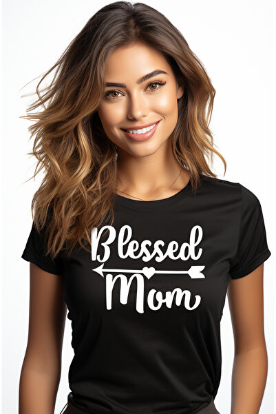 StoryGift Romania Tricou Femei cu inimioara si textul in engleza "Blessed mom...