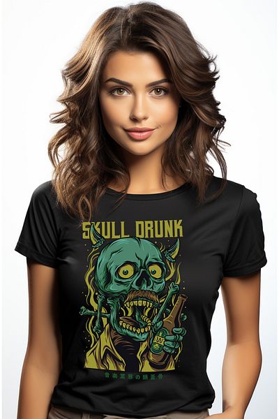 StoryGift Romania Women's T-Shirt With Skeleton Portrait Skull Man With Orange Shirt And Horns, Glass BLK_M