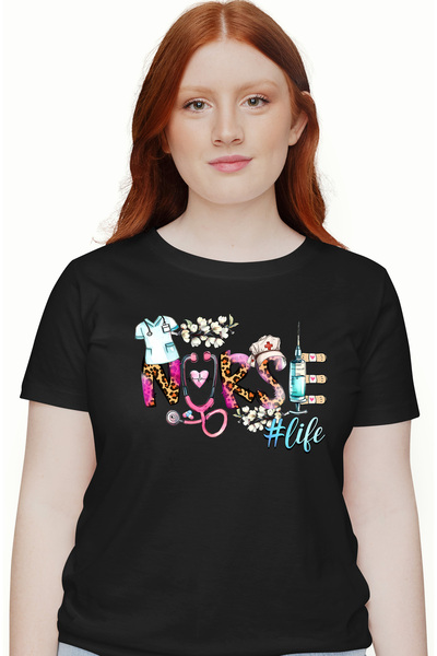 StoryGift Romania Tricou Femei cu mesajul "Nurse #life", profesie, ilustratie...