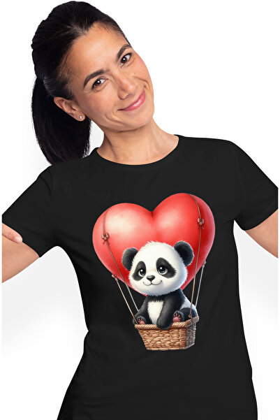StoryGift Romania Tricou Femei cu un urs Panda care se plimba cu un balon cu ...