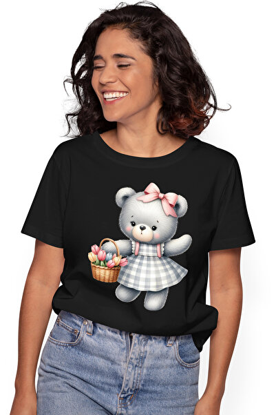 StoryGift Romania Tricou Femei cu o ursoaica in rochie, ilustratie, tine un c...