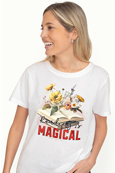 StoryGift Romania Tricou Femei cu mesajul "Reading is magical", carte, ilustr...