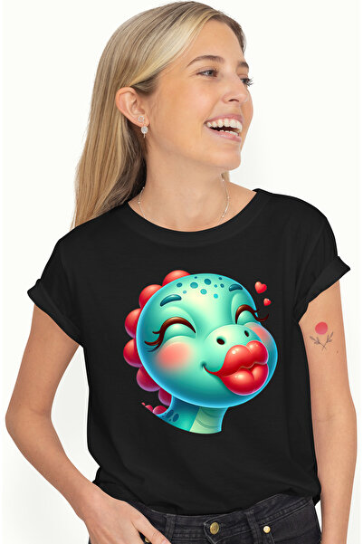 StoryGift Romania Tricou Femei cu o femela dinozaur care da un pupic, afectiu...