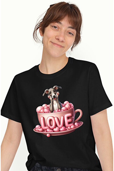 StoryGift Romania Tricou Femei cu un catel vesel care sta intr-o ceasca, ilus...