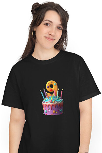StoryGift Romania Tricou Femei cu tort cu cifra 9, noua ani, ilustratie, pent...