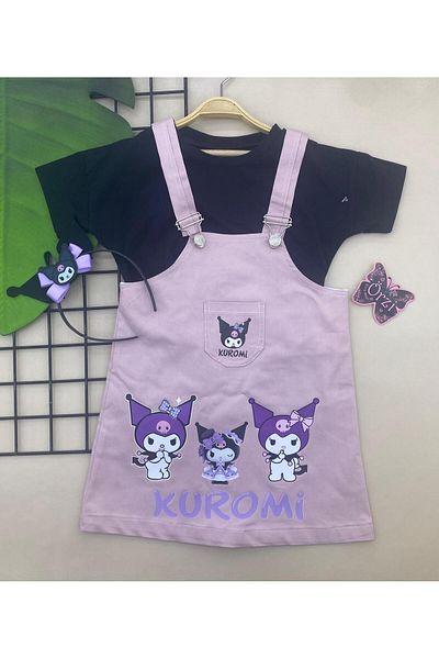 ÖRZİKİDS Kuromi Suspender Gilet Lined Short Sleeve Combed Cotton Crown with 5/8 Years Old