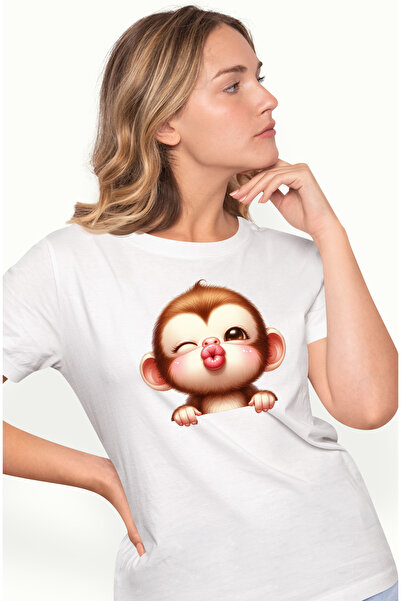 StoryGift Romania Tricou Femei cu o maimutica, ilustratie, pupic, imbujorata,...