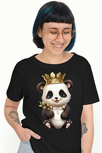 StoryGift Romania Tricou Femei cu un ursulet Panda care poarta o coroana rega...