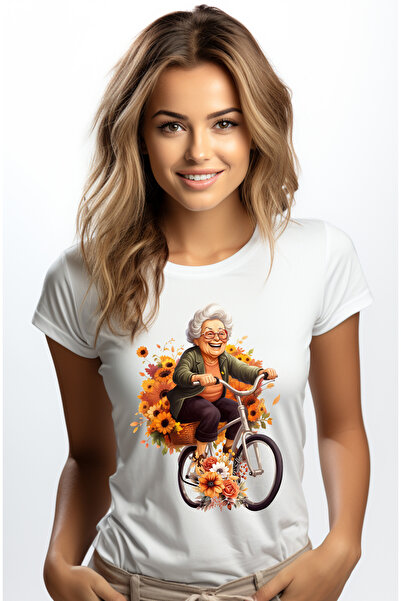 StoryGift Romania Tricou Femei cu o bunicuta cu ochelari care merge cu bicicl...