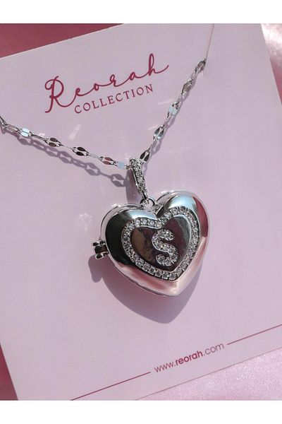 Reorah Collection Heart Letter Locket Steel Necklace-Letter S
