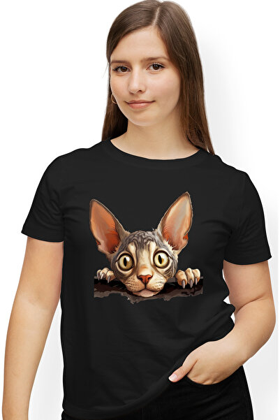 StoryGift Romania Tricou Femei cu o pisica Sfinx, se uita cam trista, ilustra...