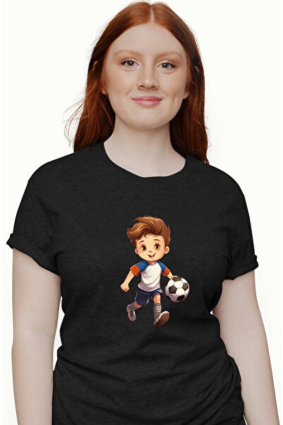 StoryGift Romania Tricou Femei cu un baiat care joaca fotbal, ilustratie, min...