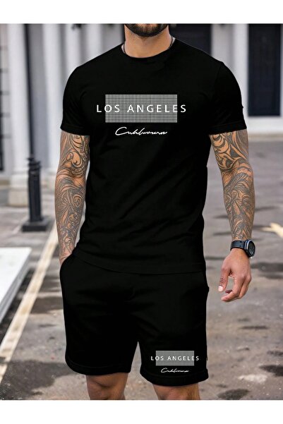 PAVRO طقم رياضي شورت لو مطبوع تي شيرت كبير الحجم بافرو