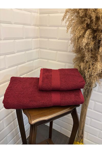 Explore Home 2 Pcs, Cotton, Bath, Towel - Burgundy (Life Gift)