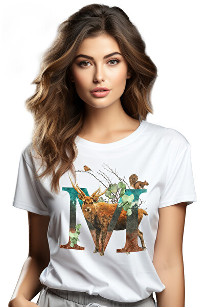 StoryGift Romania Tricou Femei Cu Litera, M, Cerb, Veverita, Multicolor cu im...