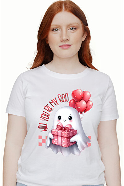 StoryGift Romania Tricou Femei cu o fantoma care tine un cadou in brate cu me...