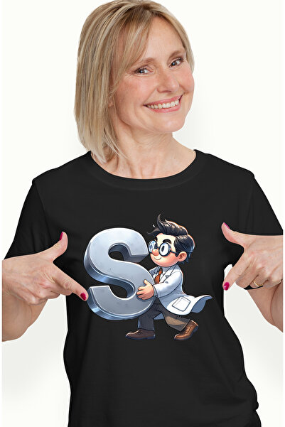 StoryGift Romania Tricou Femei cu un om de stiinta care tine litera "S", ilus...