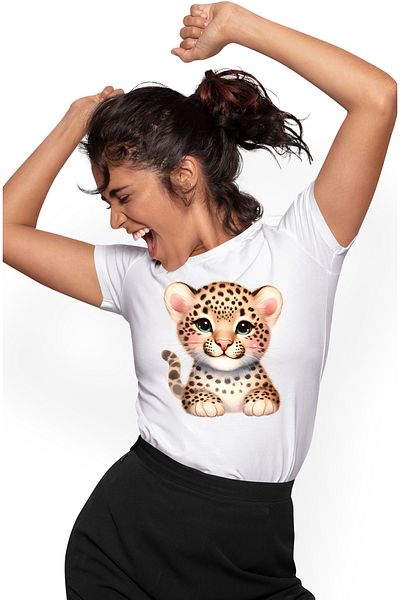 StoryGift Romania Tricou Femei Cu O Femela Jaguar, Ilustratie, Micuta, Imbujorata, Fericire, Cumin Wht_m