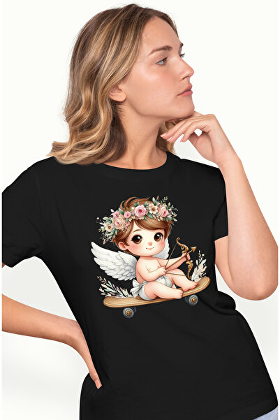StoryGift Romania Tricou Femei cu un bebelus Cupidon care trage cu arcul, ilu...