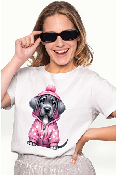 StoryGift Romania Tricou Femei cu un catel gri care poarta un hanorac cu inim...