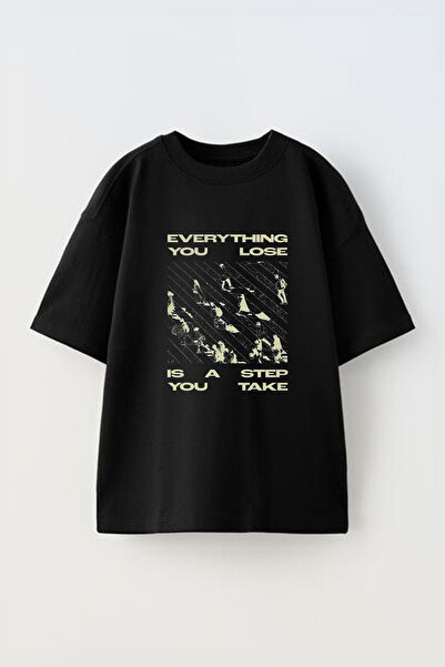 Anetos Evertyhıng Pre cu imprimeu Bumbac Negru supradimensionat tricou