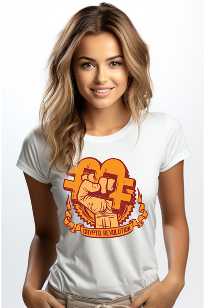 StoryGift Romania Tricou Femei Cu Simbol Bitcoin In Mana Strans, Crypto Revol...